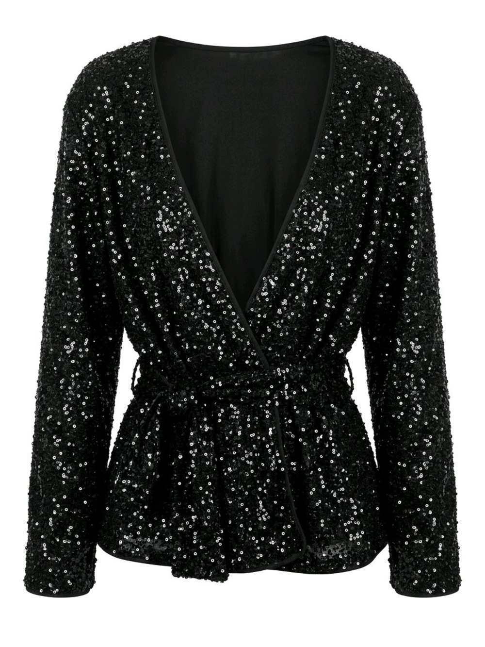 Black Sequin Wrap Top